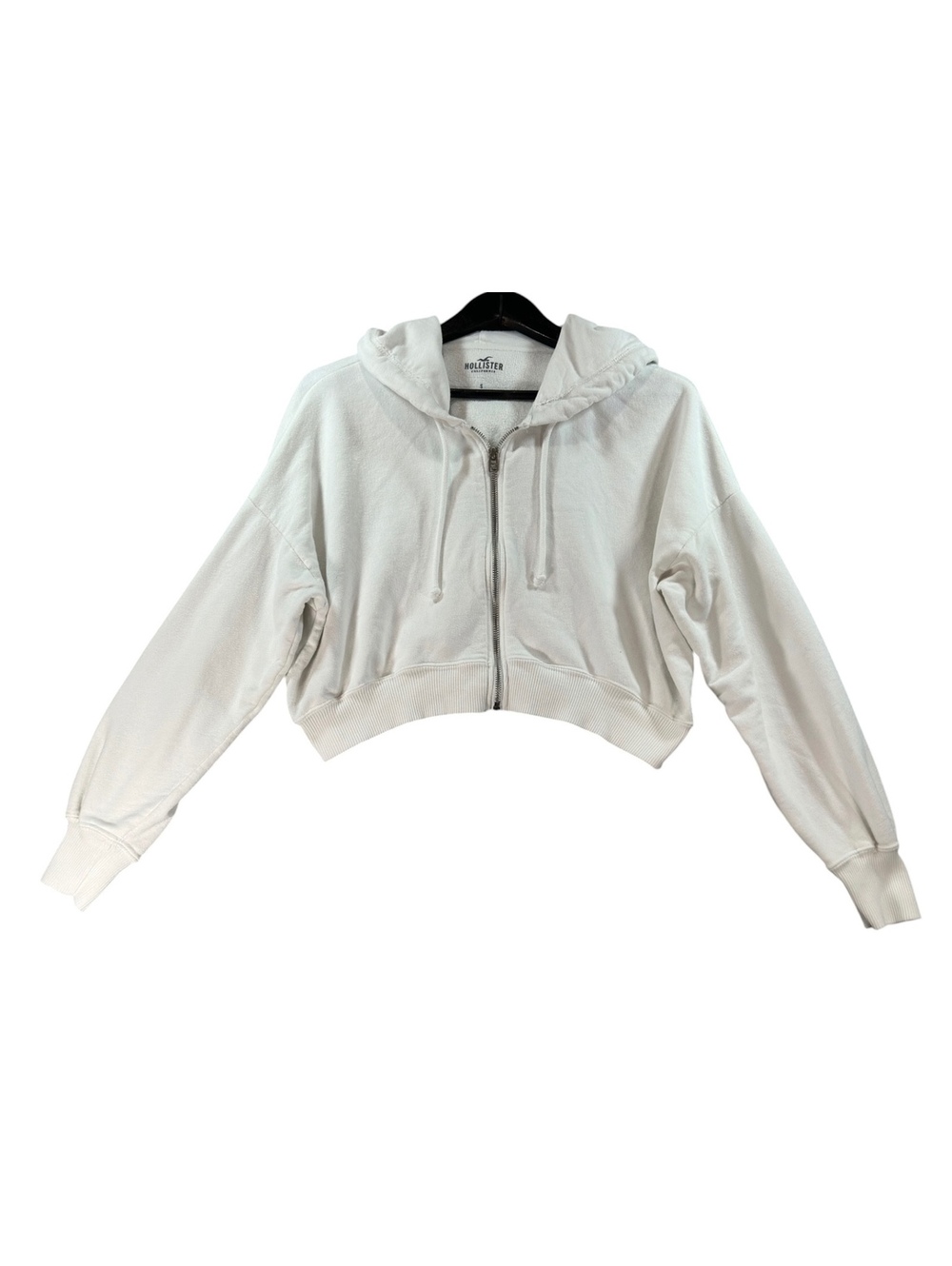 Hollister Women’s Small White Cropped Full Zip Hoodie Sweatshirt